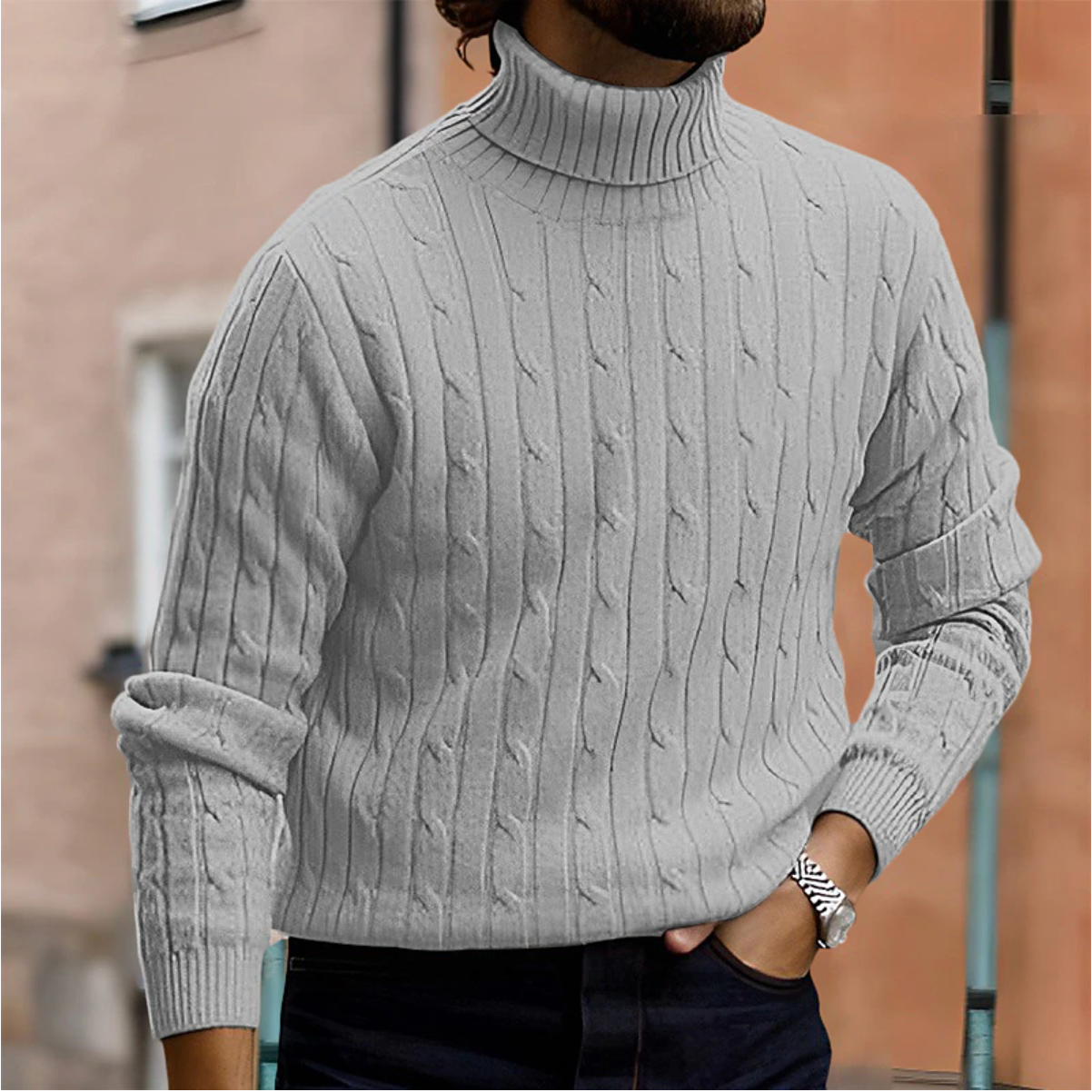 Herren Pullover | Rollkragen mit Rippstruktur und geradem Schnitt