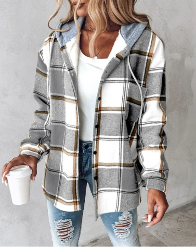 Damen Jacke Winter | lange Ausführung mit Kapuze und Muster