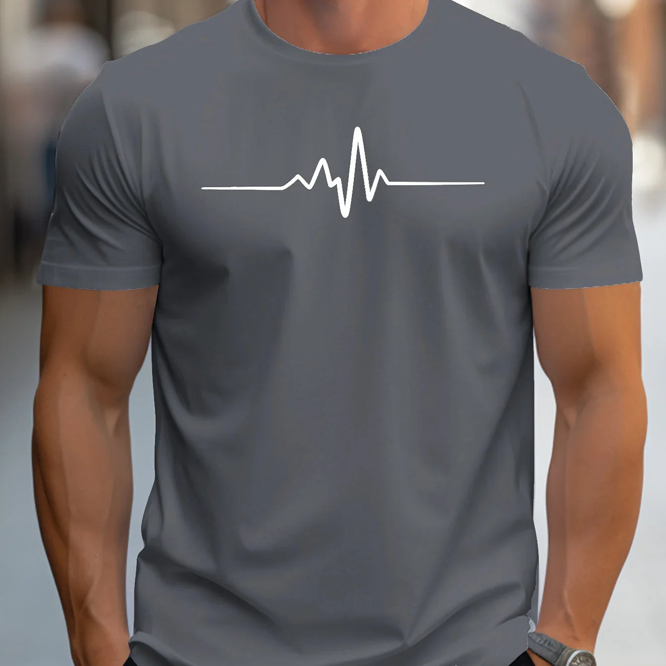 Kurzarmshirt Herren | Rundhals mit Linienmotiv