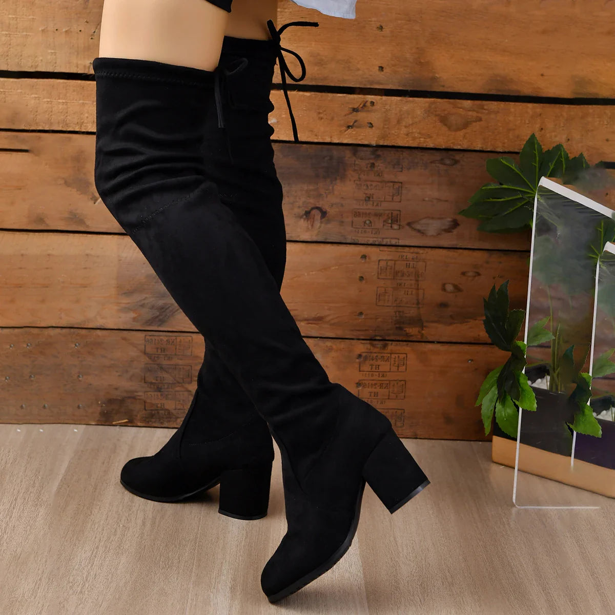 Damen Stiefel Overknee | blockiger Absatz und hoher Schaft