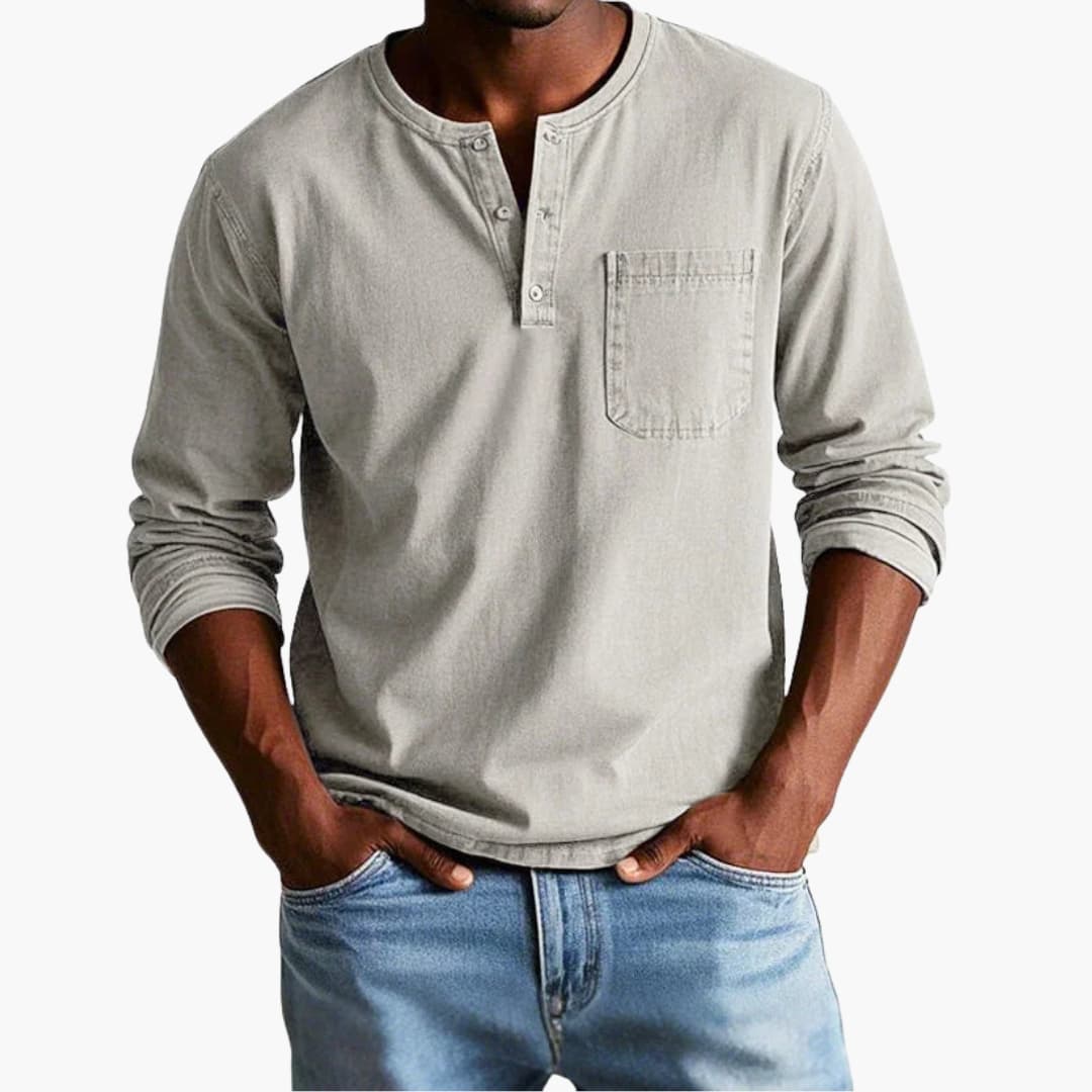 Langarmshirt Herren | Rundhals mit Knopfleiste und Brusttasche