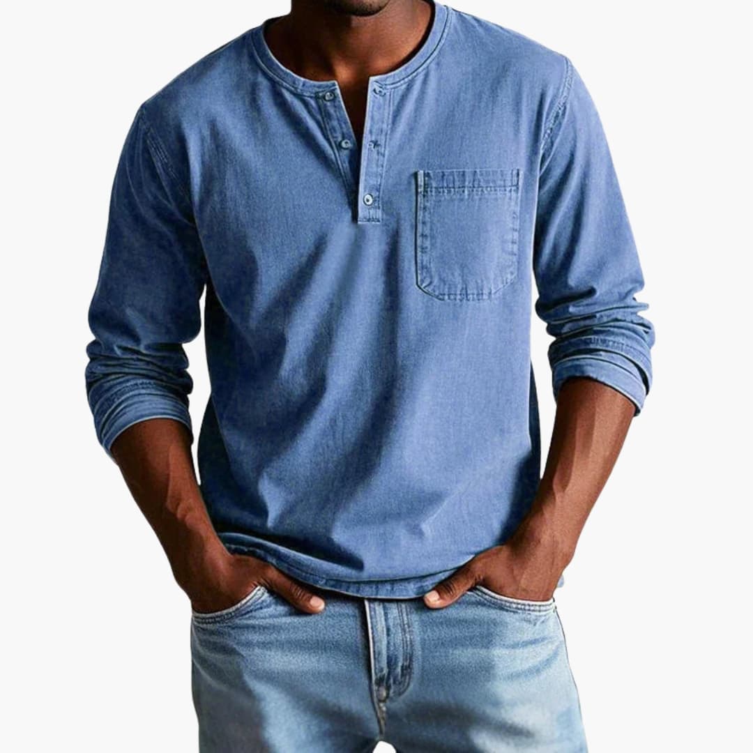 Langarmshirt Herren | Rundhals mit Knopfleiste und Brusttasche