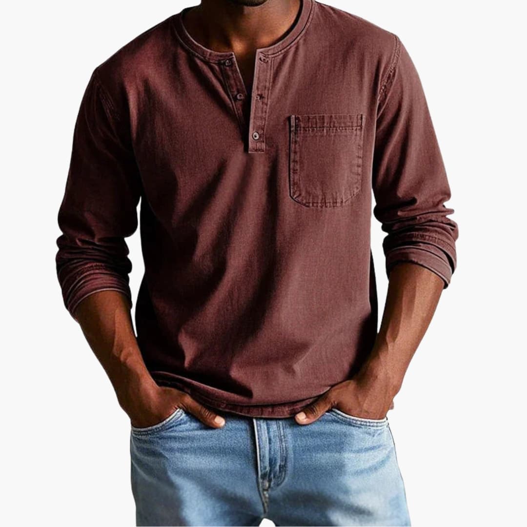 Langarmshirt Herren | Rundhals mit Knopfleiste und Brusttasche