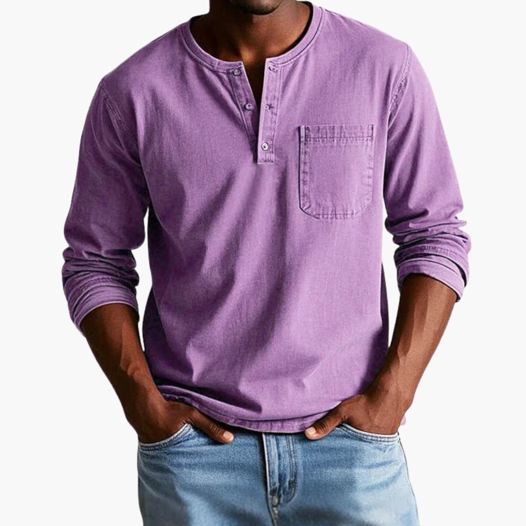 Langarmshirt Herren | Rundhals mit Knopfleiste und Brusttasche