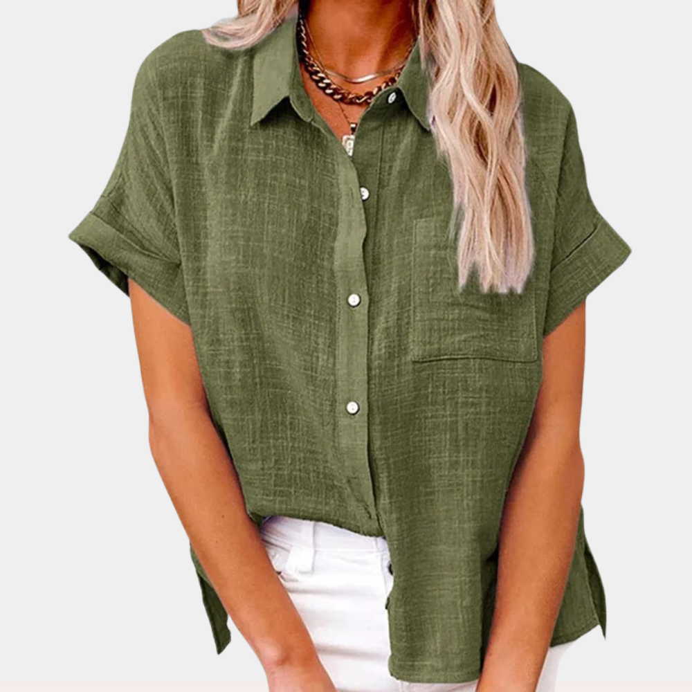 Damen Bluse | Knopfleiste mit Kragen und Brusttasche