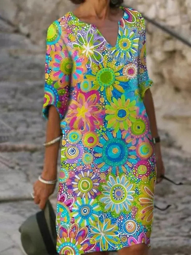 Kleid Damen | V-Ausschnitt mit plissiertem Rockteil