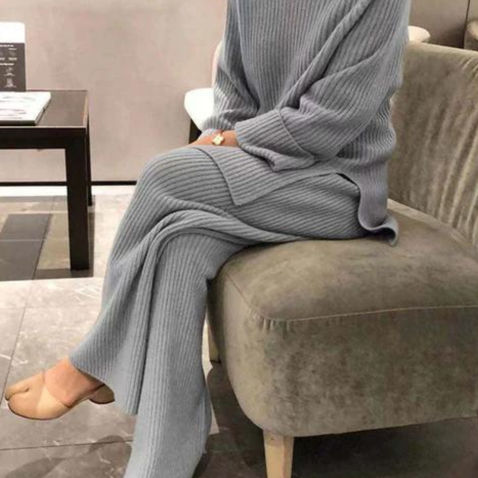 Damen Zweiteiler Set | Rundhalsoberteil mit weiter Hose