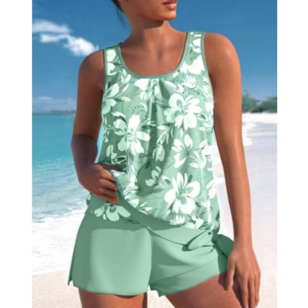 Damen Tankini-Set | Zweifarbig mit Blumendruck