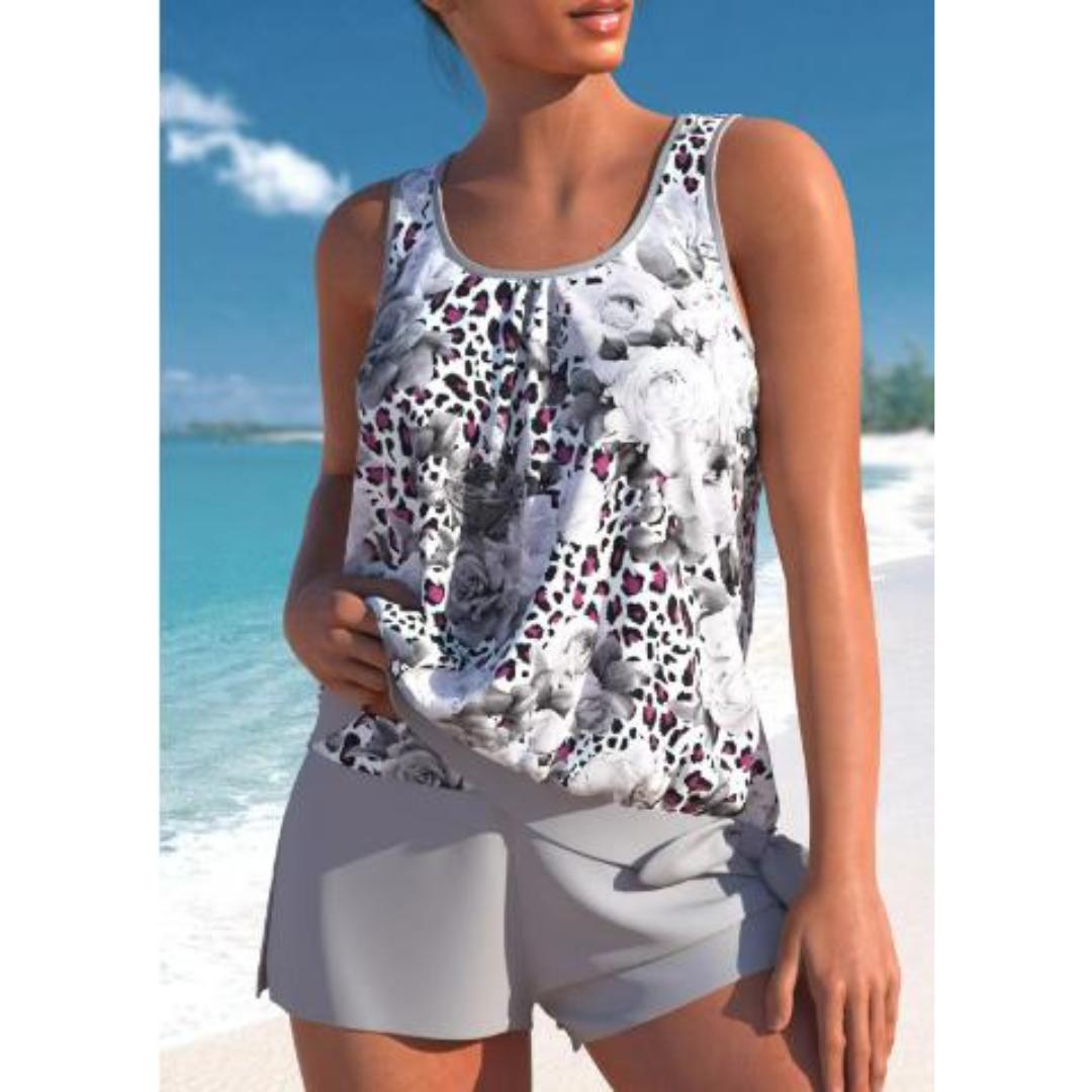 Damen Tankini-Set | Zweifarbig mit Blumendruck