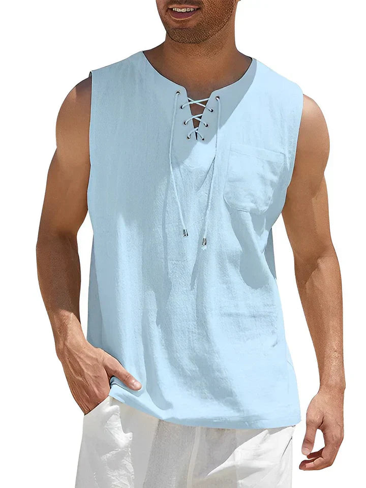 Tanktop Herren | Schnürkragen mit Brusttasche