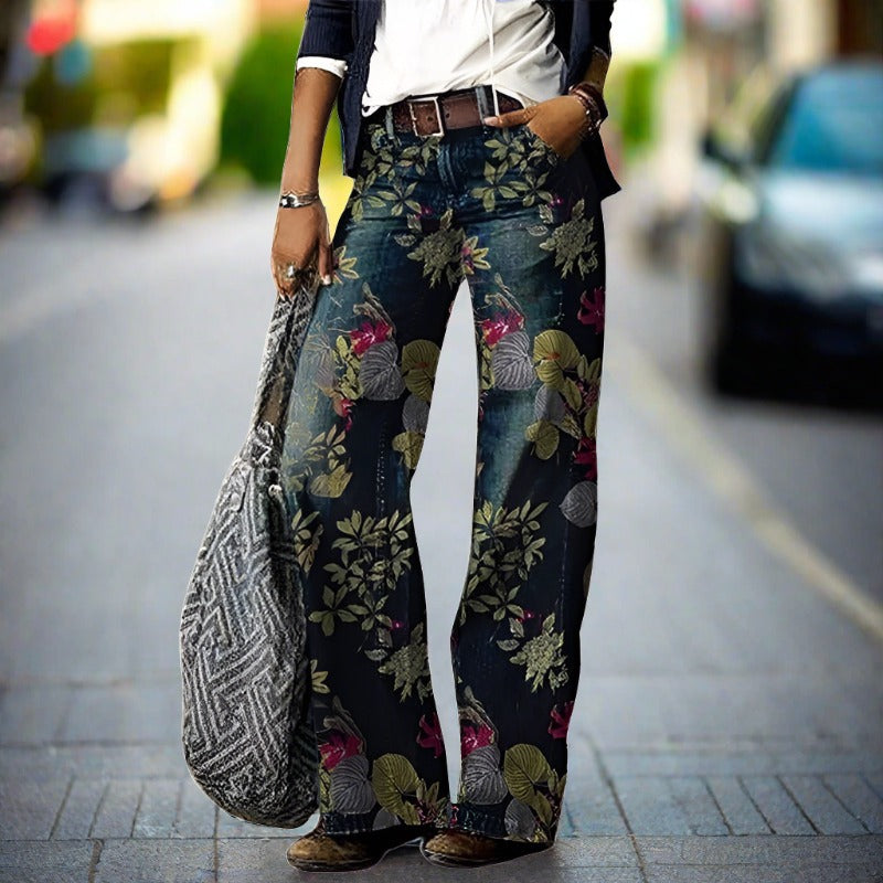 Hose Damen | Weites Bein mit Blumenmuster