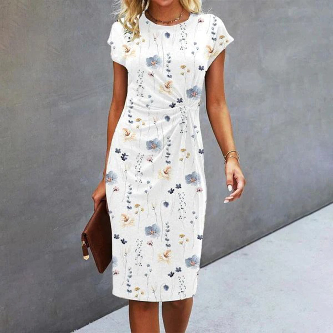 Damen Kleid | Kurzarm mit Taillenraffung und Musterverlauf