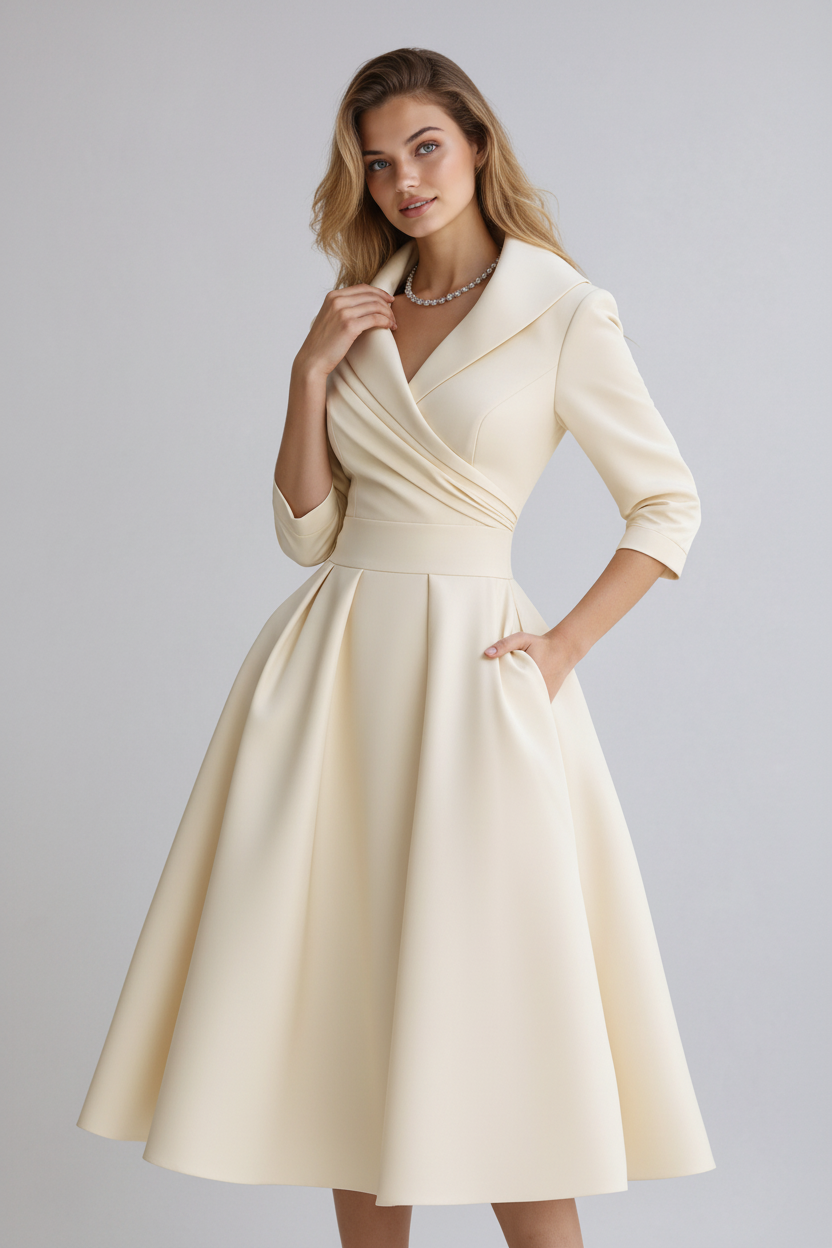 Damen Kleid | Wickeloberteil mit Kragen und ausgestelltem Rock