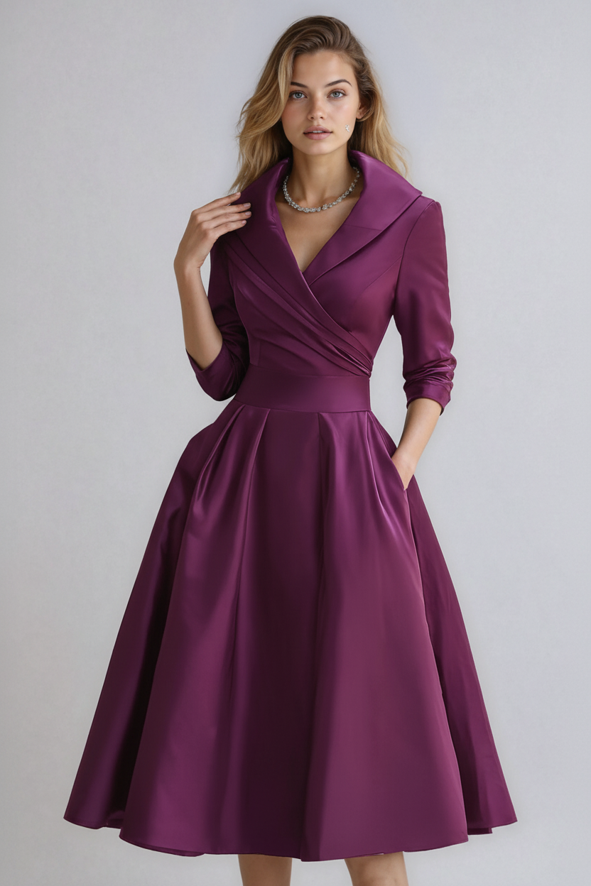 Damen Kleid | Wickeloberteil mit Kragen und ausgestelltem Rock