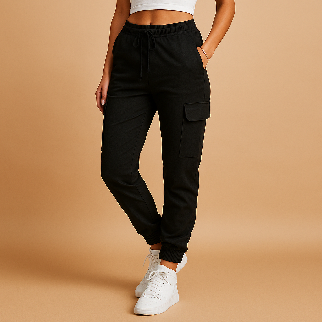 Damen Cargo Hose | hohe Taille mit seitlichen Taschen