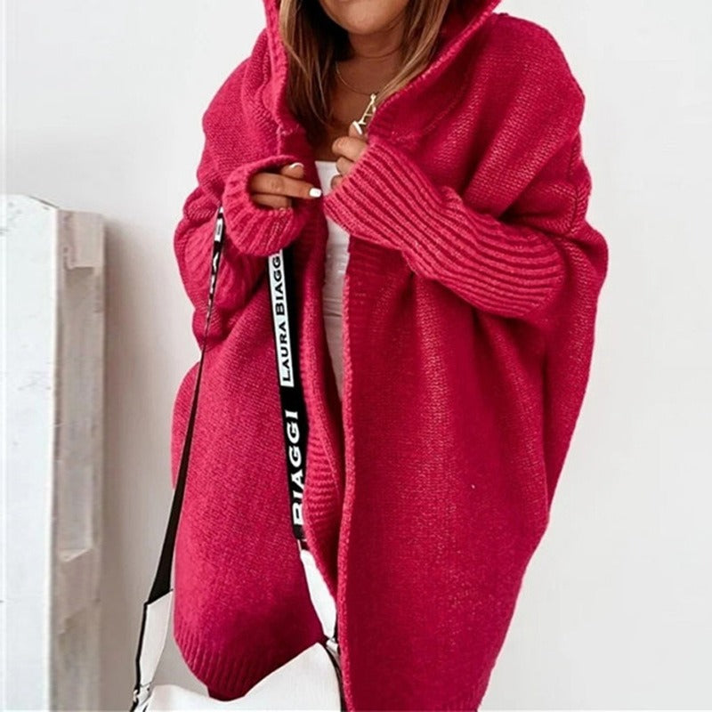 Damen Strickjacke | Kapuze und längere Ausführung