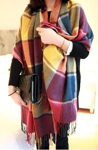 Damen Schal | Oversized Umschlagform mit Fransenabschluss