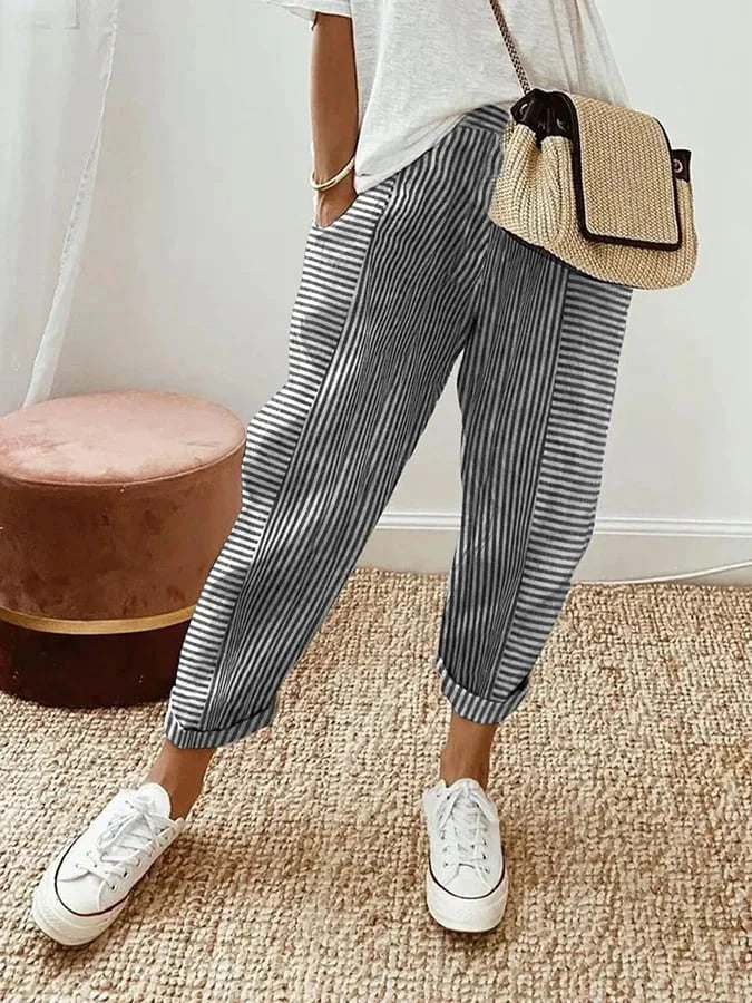 Damen Hose | Lang geschnitten mit elastischem Bund und Taschen