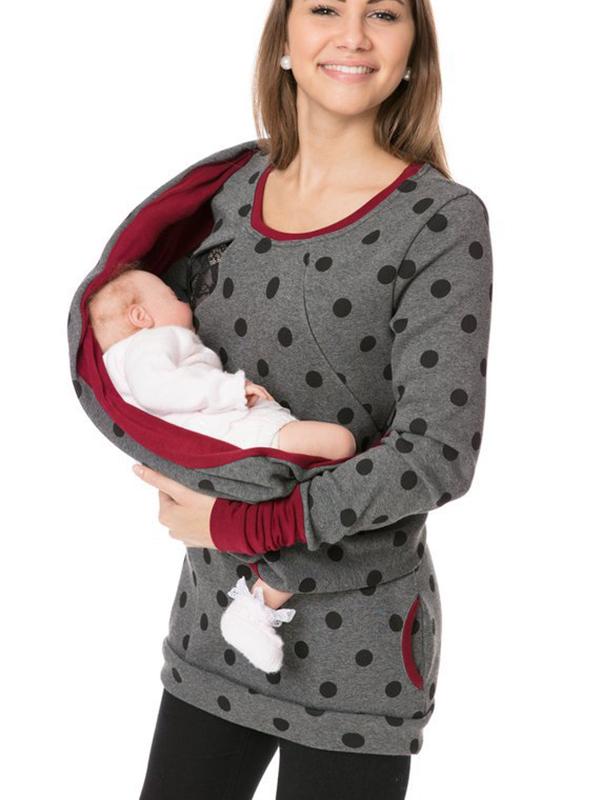 Stilloberteil Damen | Punktmuster mit Fronttasche
