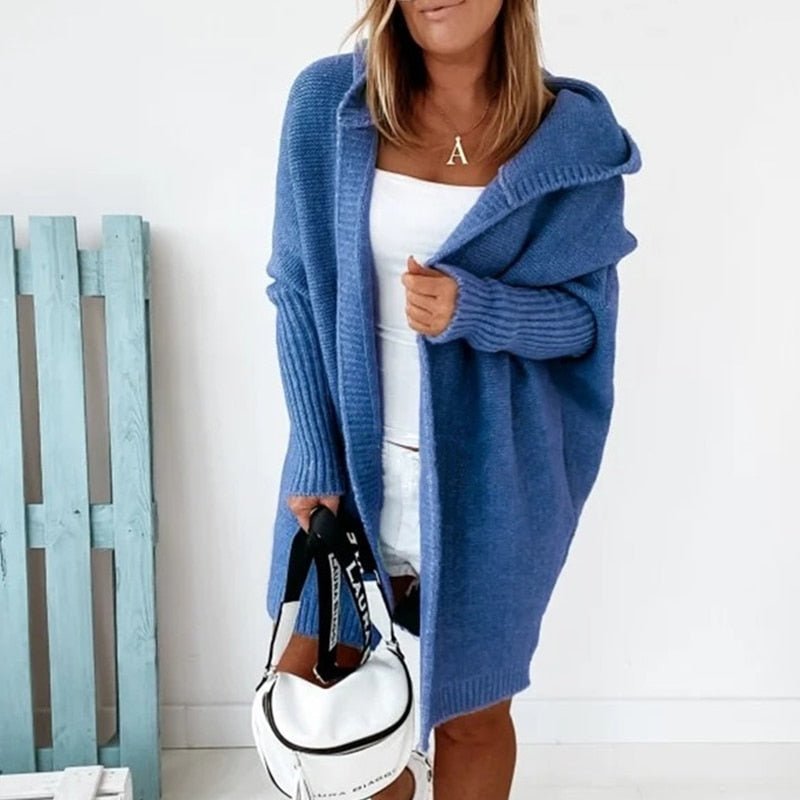 Damen Strickjacke | Kapuze und längere Ausführung