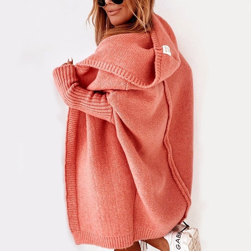 Damen Strickjacke | Kapuze und längere Ausführung