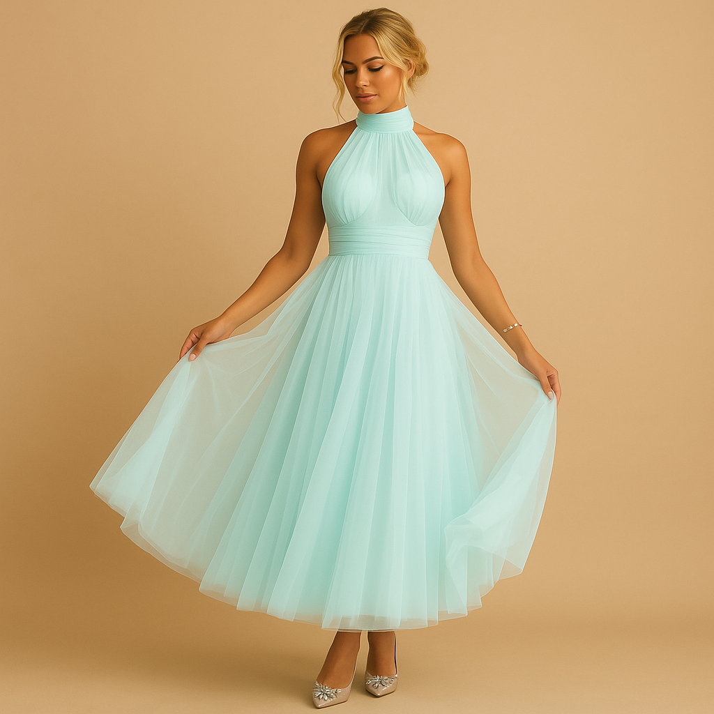 Kleid Damen | Neckholderkleid mit Faltenrock