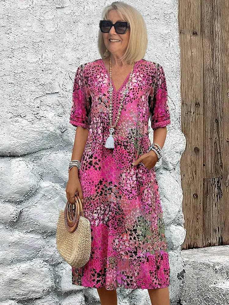 Kleid Damen | V-Ausschnitt mit Allover-Muster