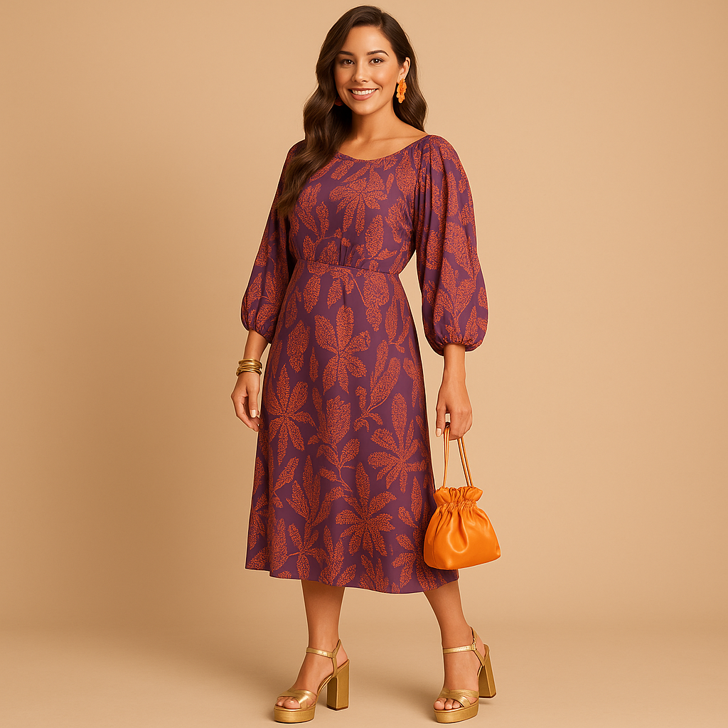 Damen Kleid | V-Ausschnitt mit Langarm und Taillenknoten