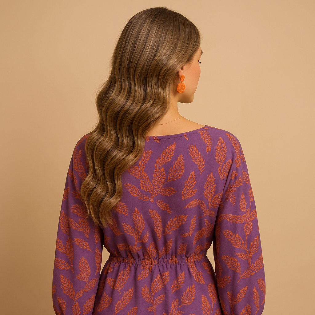 Damen Kleid | V-Ausschnitt mit Langarm und Taillenknoten