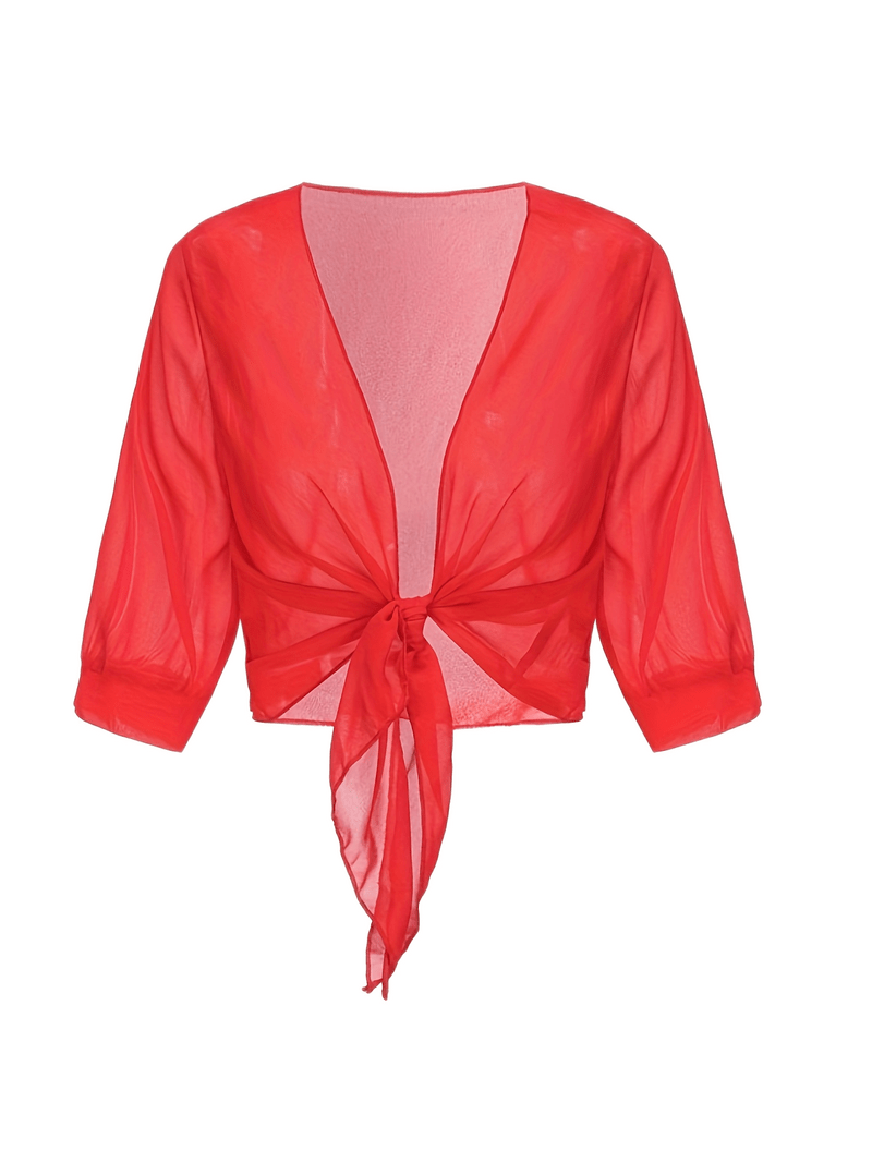 Damen Bluse | Offene Front mit Bindeelement und V-Ausschnitt