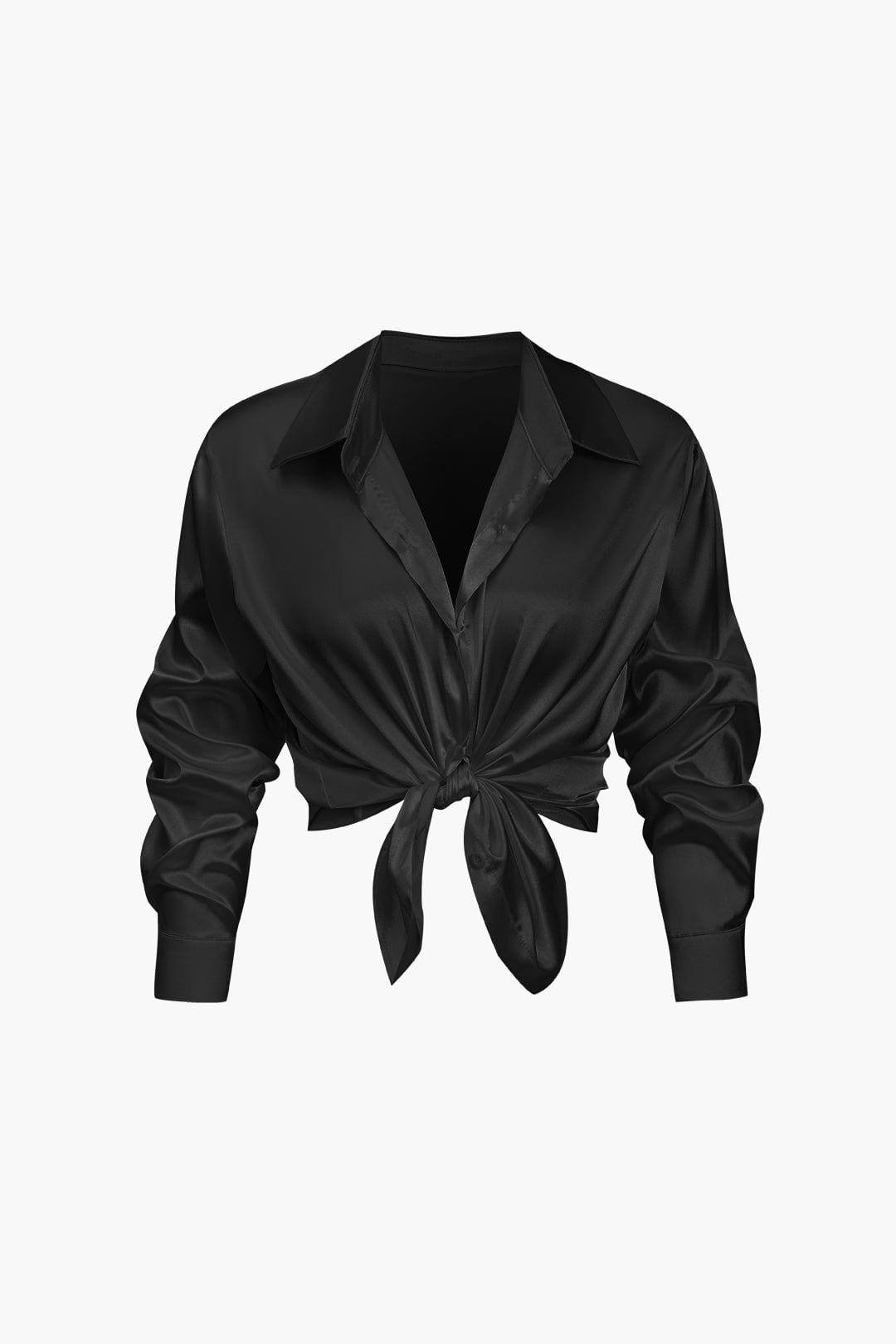 Damen Bluse | Langarm mit Kragen und Frontbindung