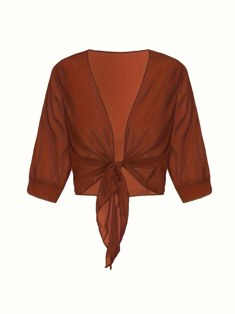 Damen Bluse | Offene Front mit Bindeelement und V-Ausschnitt