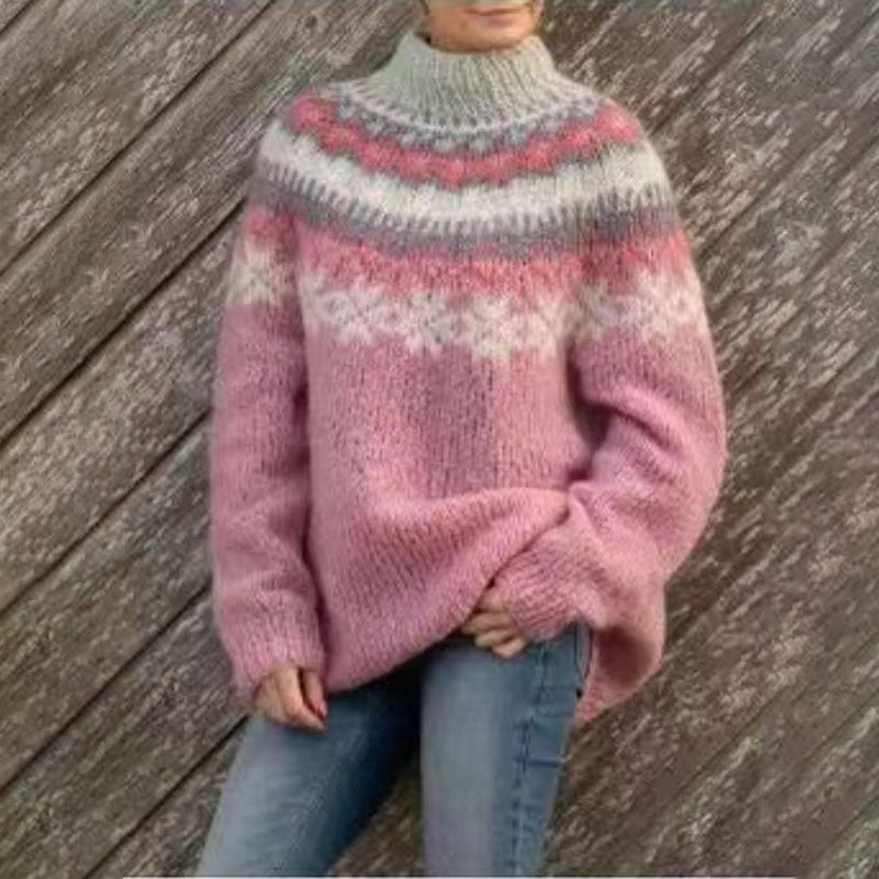 Damen Strickpullover | Norweger-Muster mit Rundhalsausschnitt