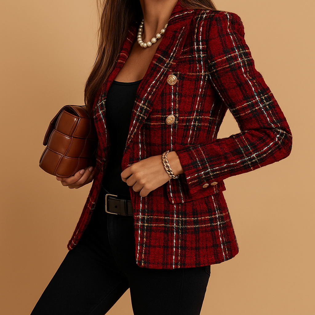Blazer Dames | Dubbelrijige Front met Ruitpatroon