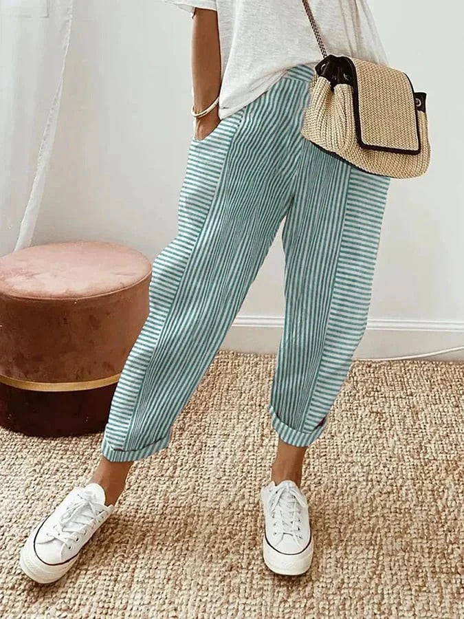 Damen Hose | Lang geschnitten mit elastischem Bund und Taschen