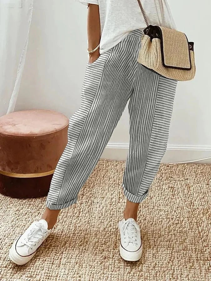 Damen Hose | Lang geschnitten mit elastischem Bund und Taschen