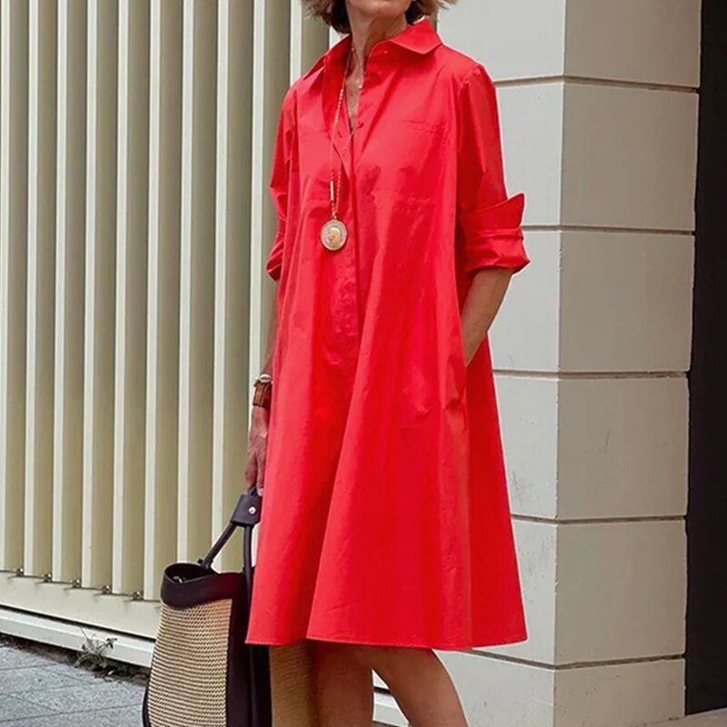 Kleid Damen | Hemdkragen mit ausgestelltem Rock