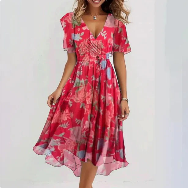 Sommerkleid Damen | V-Ausschnitt mit kurzem Ärmel