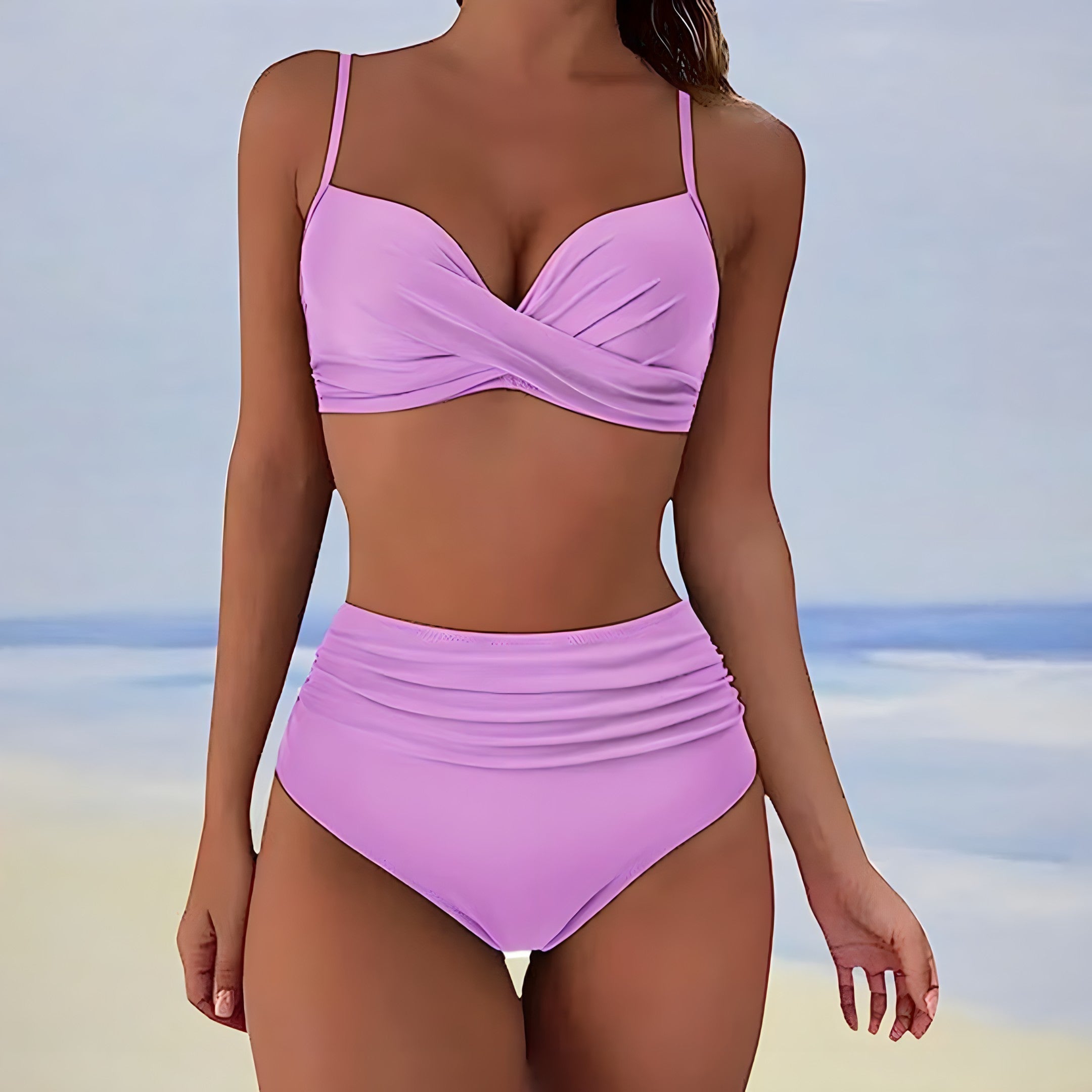 Bikini Damen | Zweiteilig mit überkreuztem Oberteil und hoher Taille