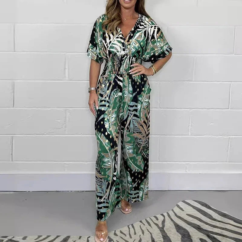 Jumpsuit Damen | V-Ausschnitt mit Elastikbund