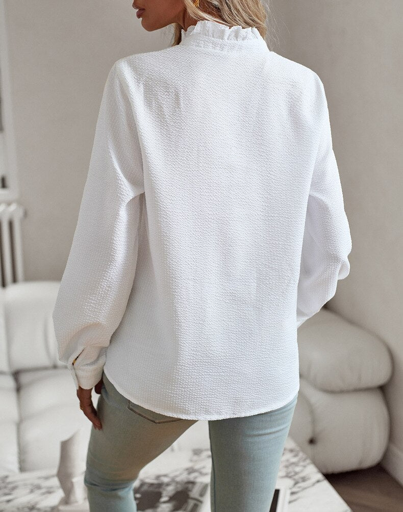 Bluse Damen | Stehkragen mit Rüschenfront