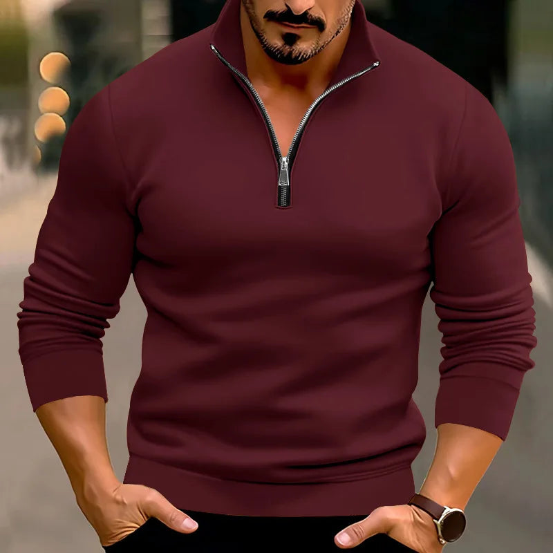 Herren Pullover | Langarm mit Reißkragen und Stehkragen