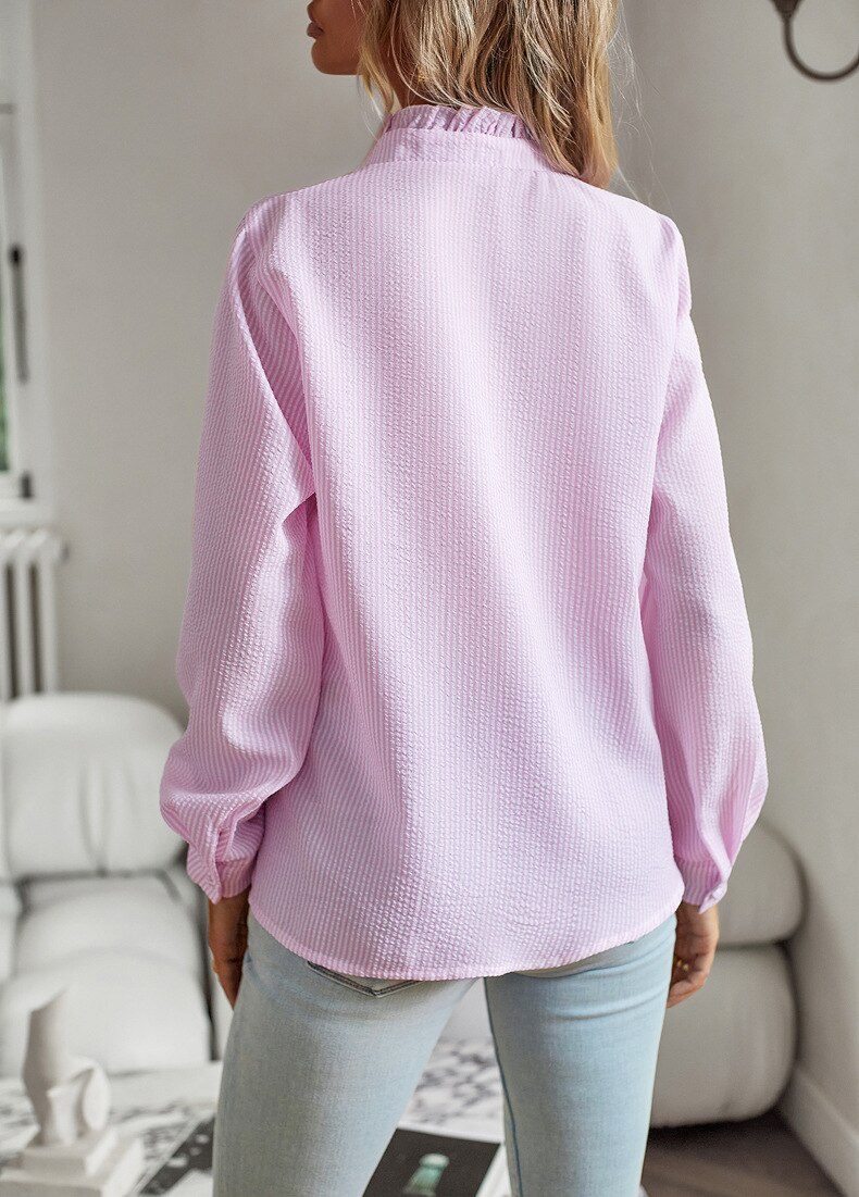 Bluse Damen | Stehkragen mit Rüschenfront