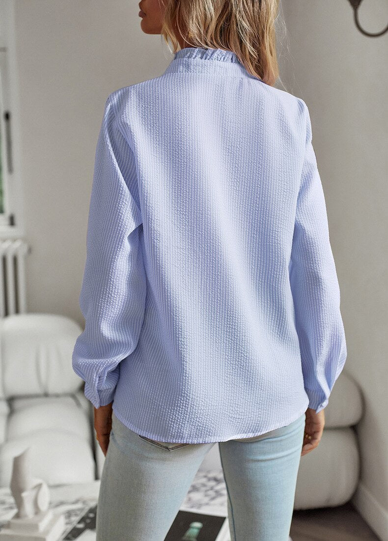 Bluse Damen | Stehkragen mit Rüschenfront
