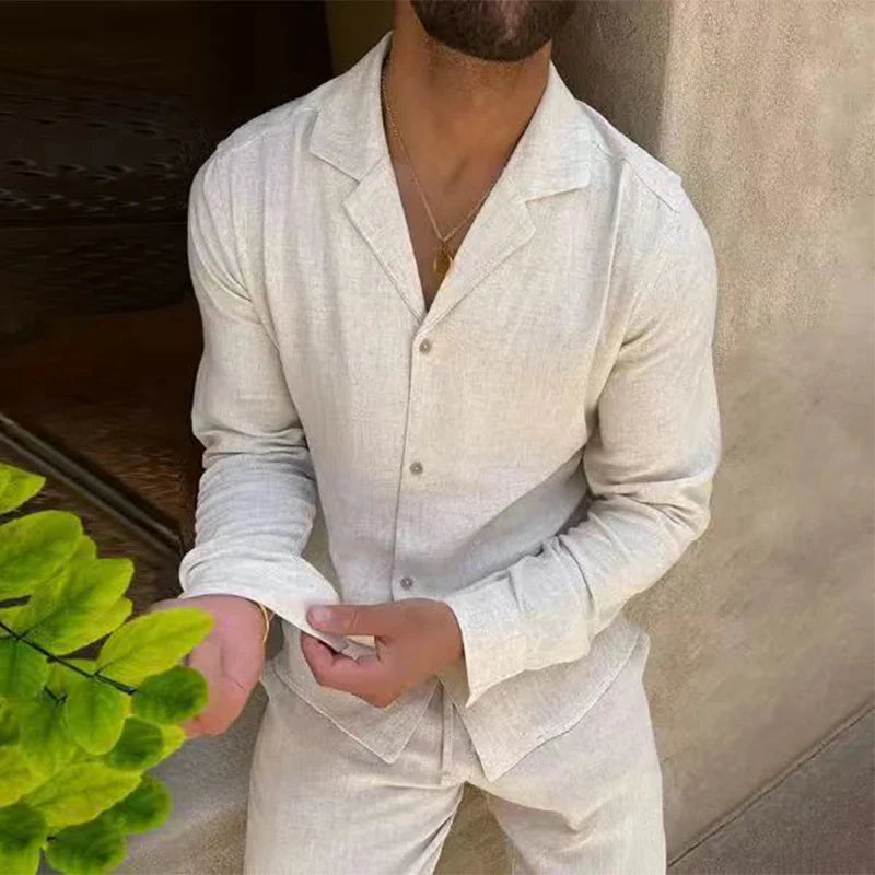 Herren Set | Langarm Hemd mit Knopfleiste und Hose
