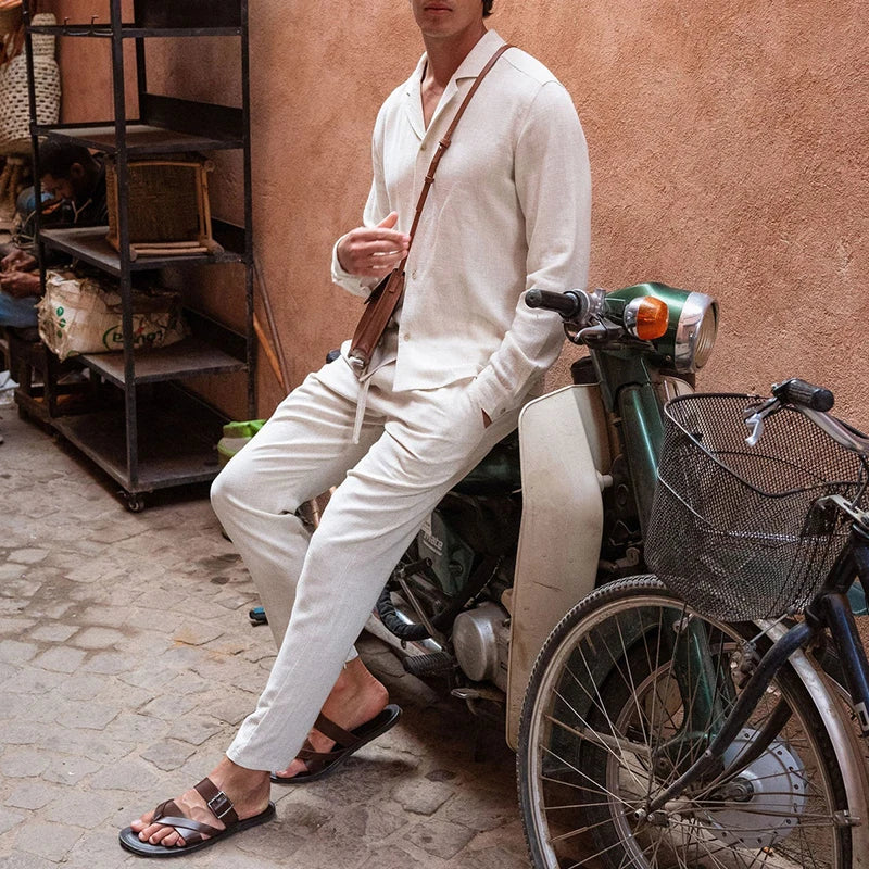 Herren Set | Langarm Hemd mit Knopfleiste und Hose