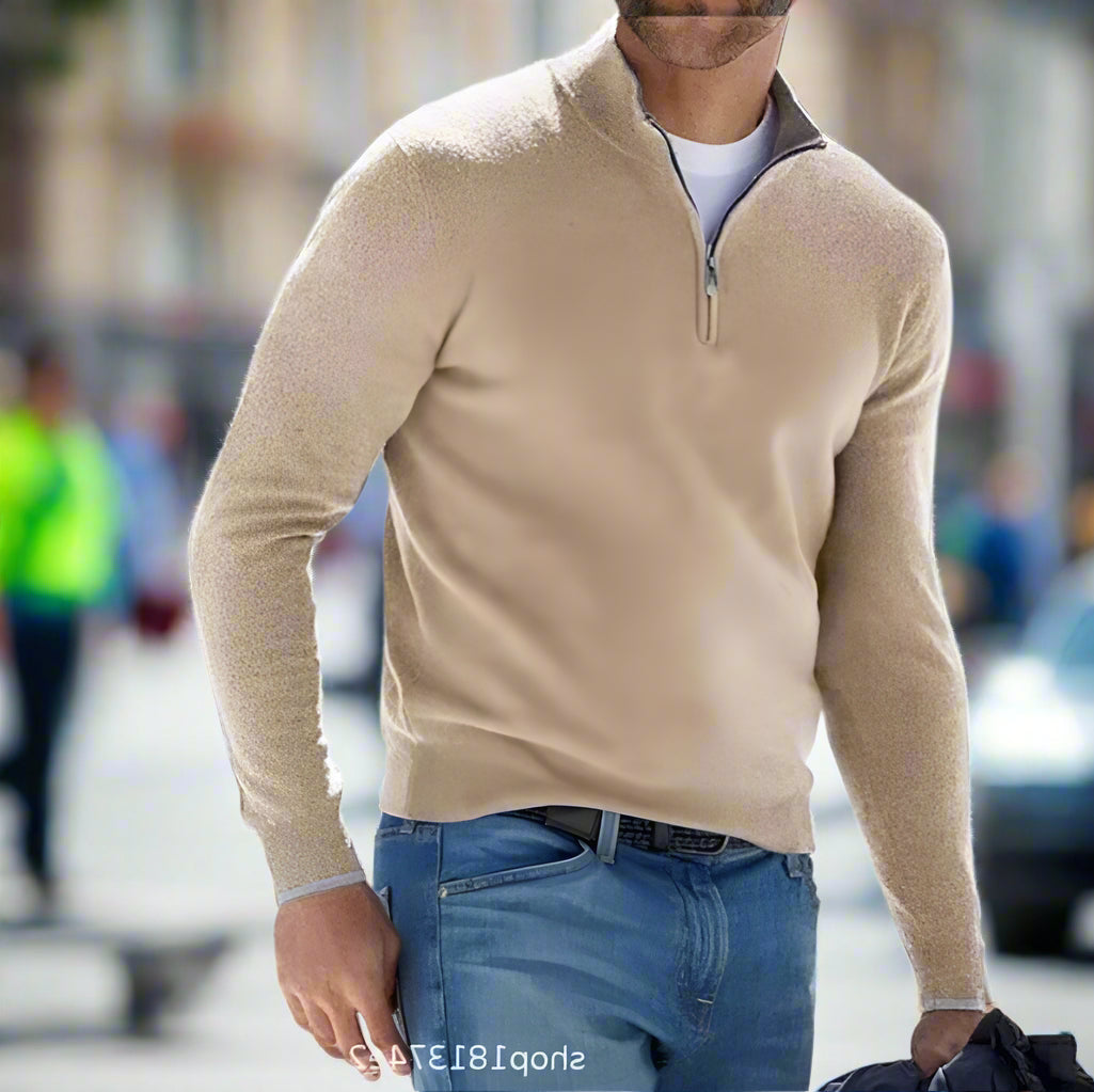 Herren Pullover | Stehkragen mit kurzem Reißverschluss