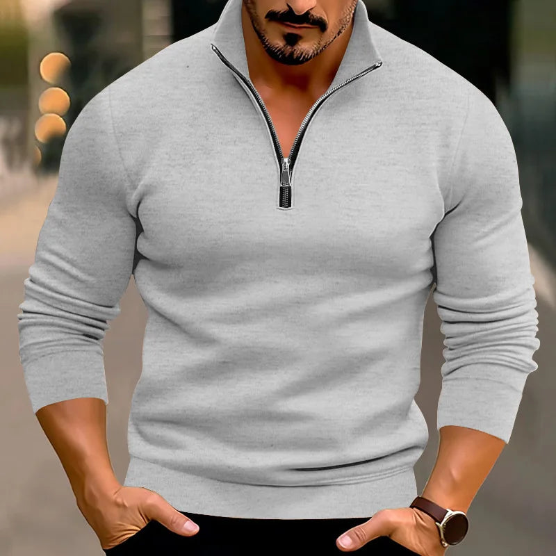 Herren Pullover | Langarm mit Reißkragen und Stehkragen