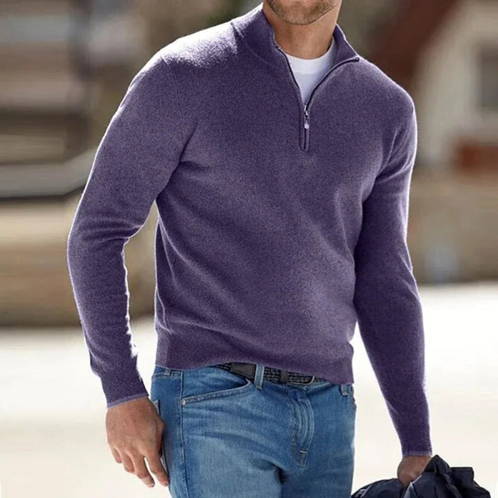 Herren Pullover | Stehkragen mit kurzem Reißverschluss