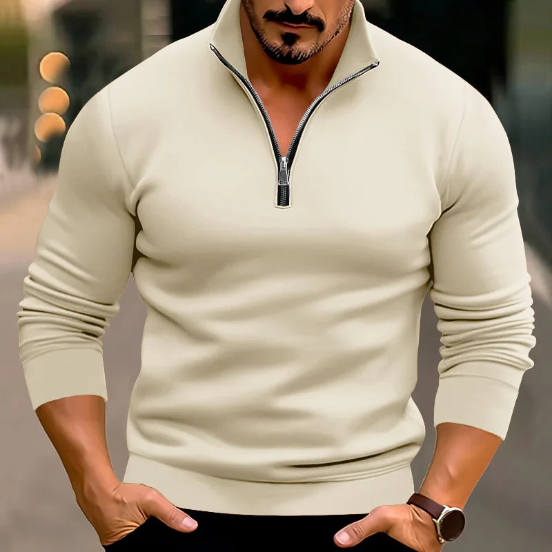 Herren Pullover | Langarm mit Reißkragen und Stehkragen